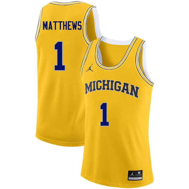 Men #1 Charles Matthews Michigan Wolverines College Basketball Jerseys Sale-Yellow